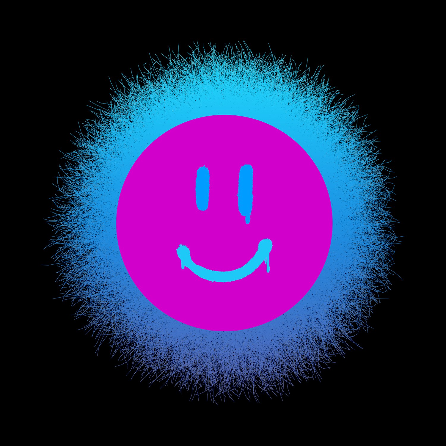 Fur Smiley Face - Pink/Aqua
