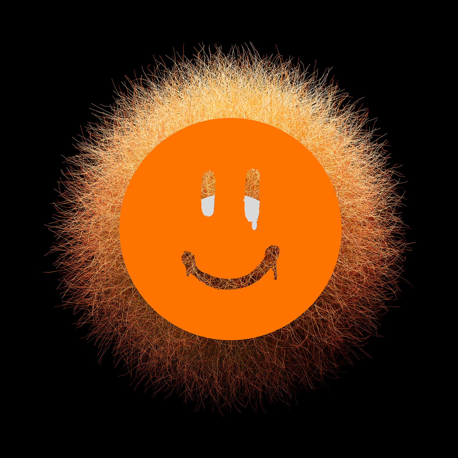 Fur Smiley Face - Orange/Orange