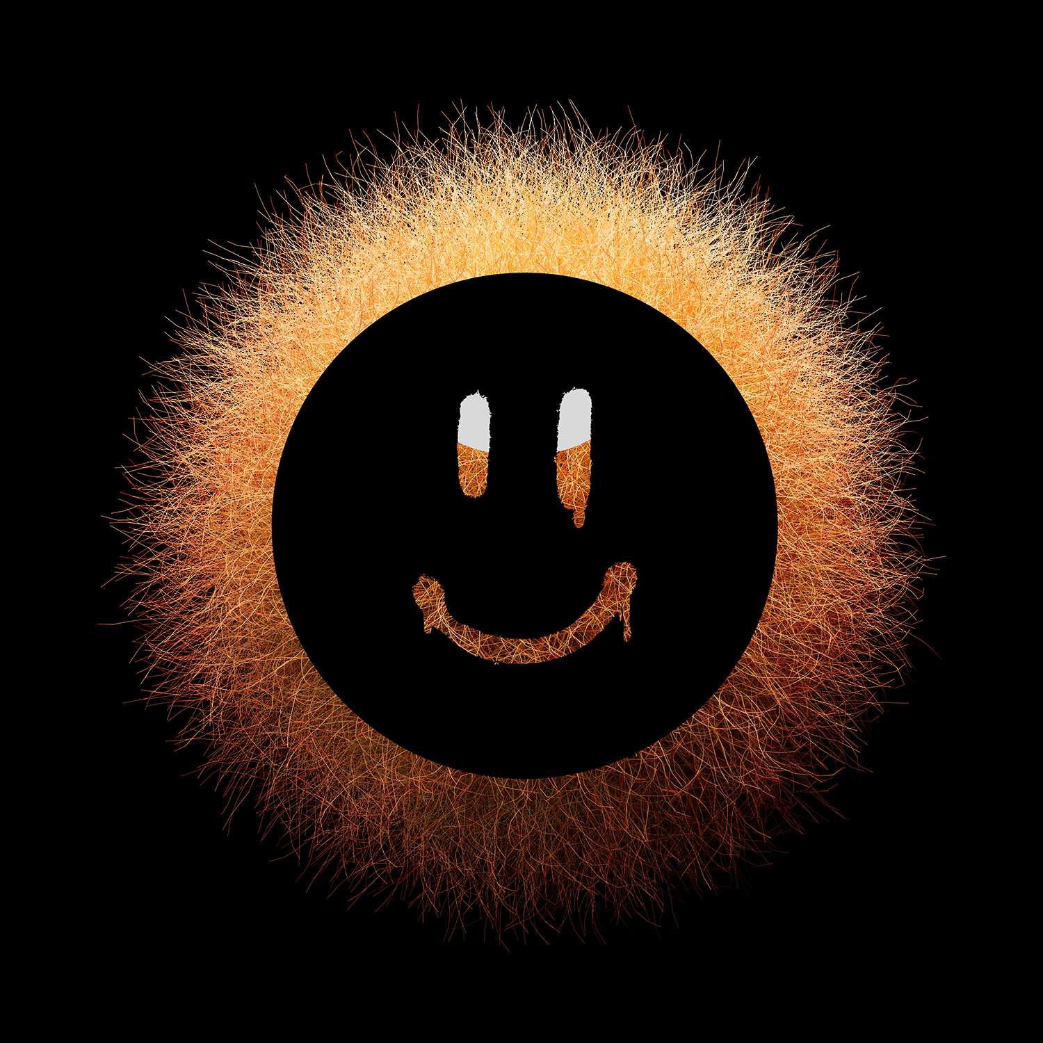 Fur Smiley Face - Orange/Black