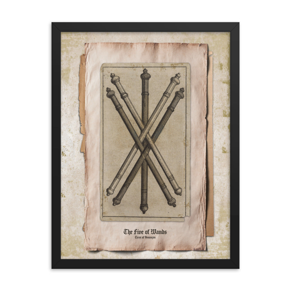 Le Cinq de Bâtons  / The Five of Wands, Tarot de Besançon.