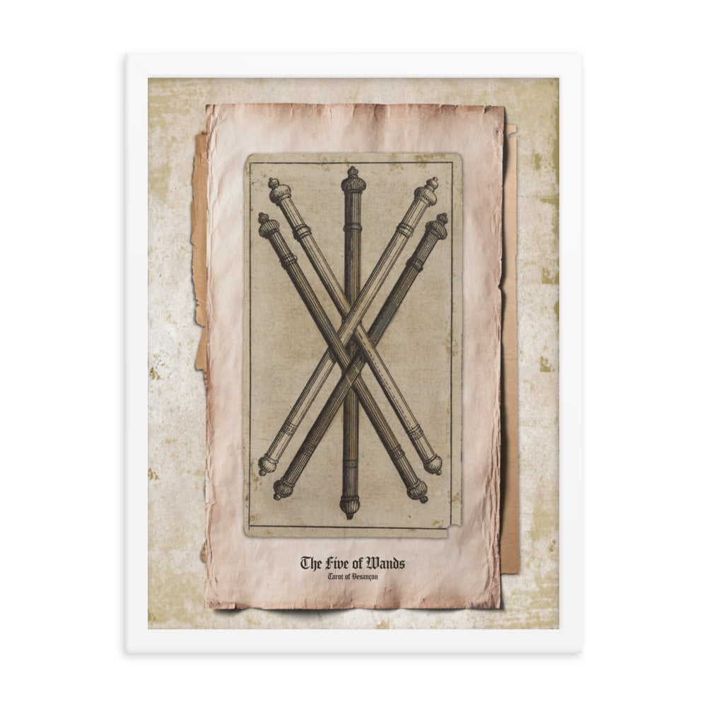 Le Cinq de Bâtons  / The Five of Wands, Tarot de Besançon.