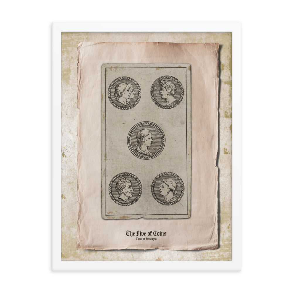 Le Cinq de Demiers / The Five of Coins, Tarot de Besançon.